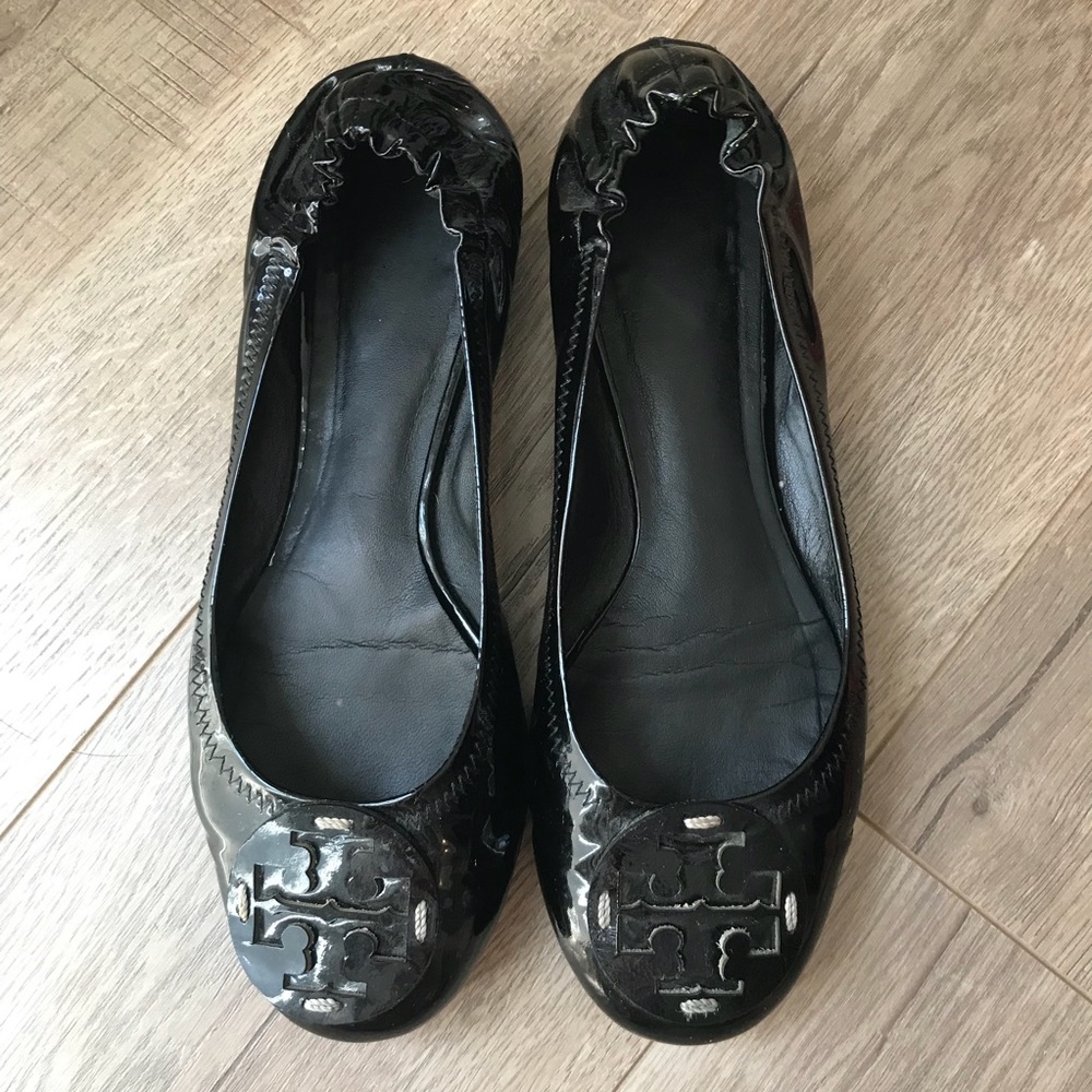 Tory Burch Black Patent Leather Reva Flats